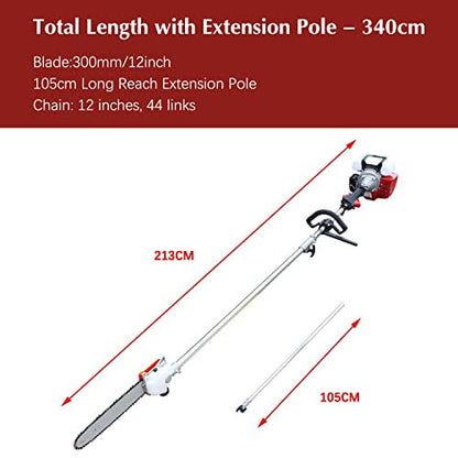 Pole Saw, Powerful Gas Pole Chainsaw 42.7cc 2-Cycle Cordless Extension Pole Saw